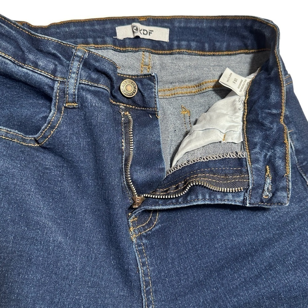 KDF High Rise Stretch Flair Blue Denim High Waisted Jeans - Picture 8 of 8